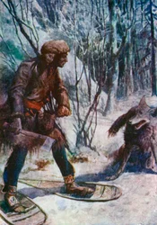 Ein großer Wolf springt auf ihn zu, landet fast zu seinen Füßen